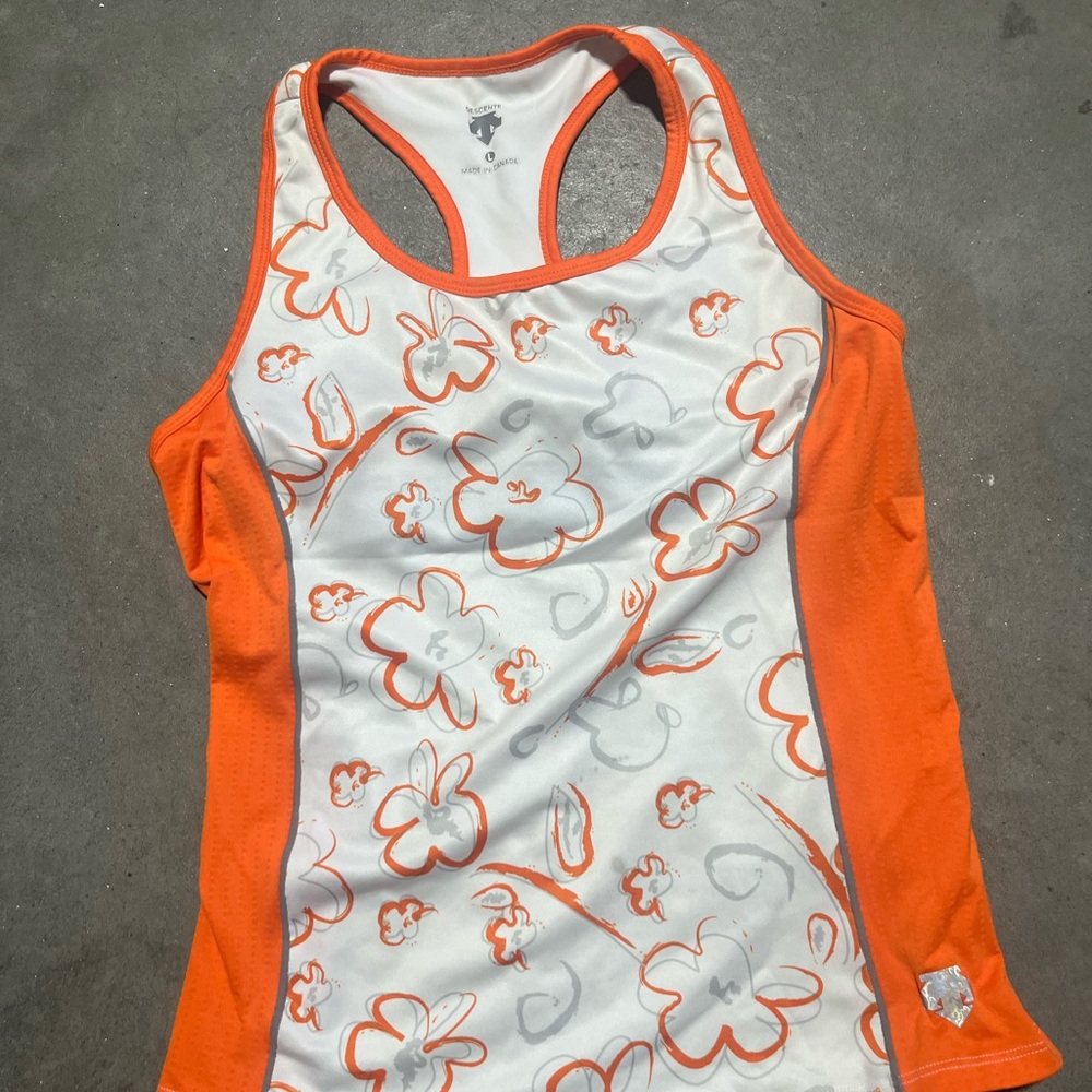 Descente Orange and White Floral Tank Top